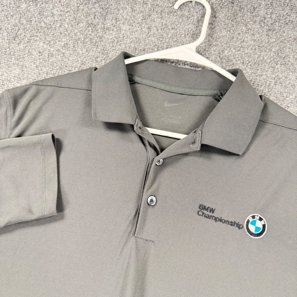 Nike BMW Championship Polo Shirt Mens Medium Gray Polyester Long Sleeve Golf